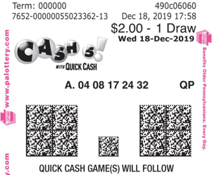 Cash 5 Sample Ticket
