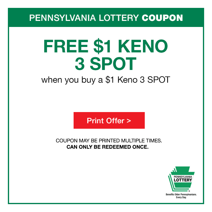Free $1 Keno 3 Spot when you buy $1 Keno 3 Spot