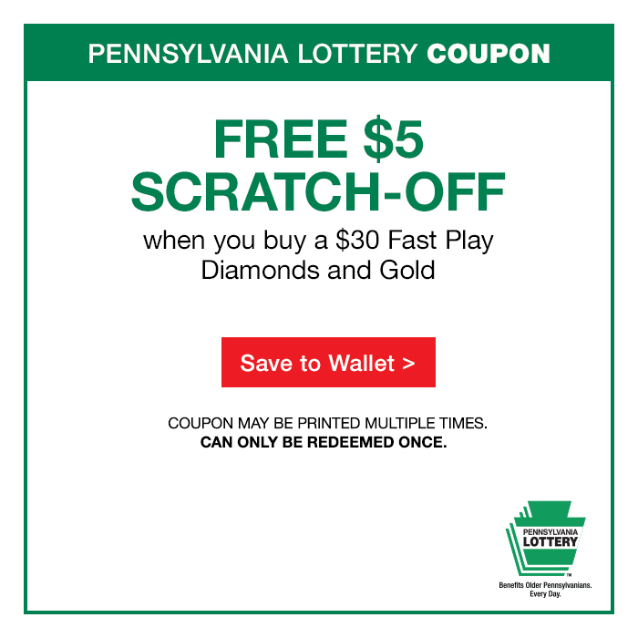 FREE $5 Scratch-Off when you buy a $30 Fast Play Pennsylvania Progressive