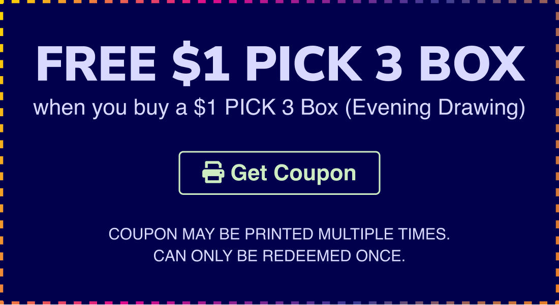 Free $1 PICK 3 Box when you buy $1 PICK 3 Box coupon image