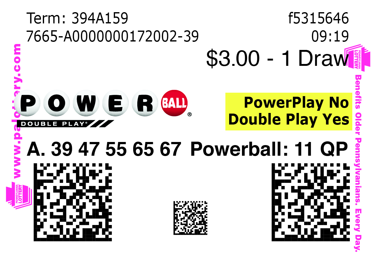 Powerball with Double Play Example Ticket