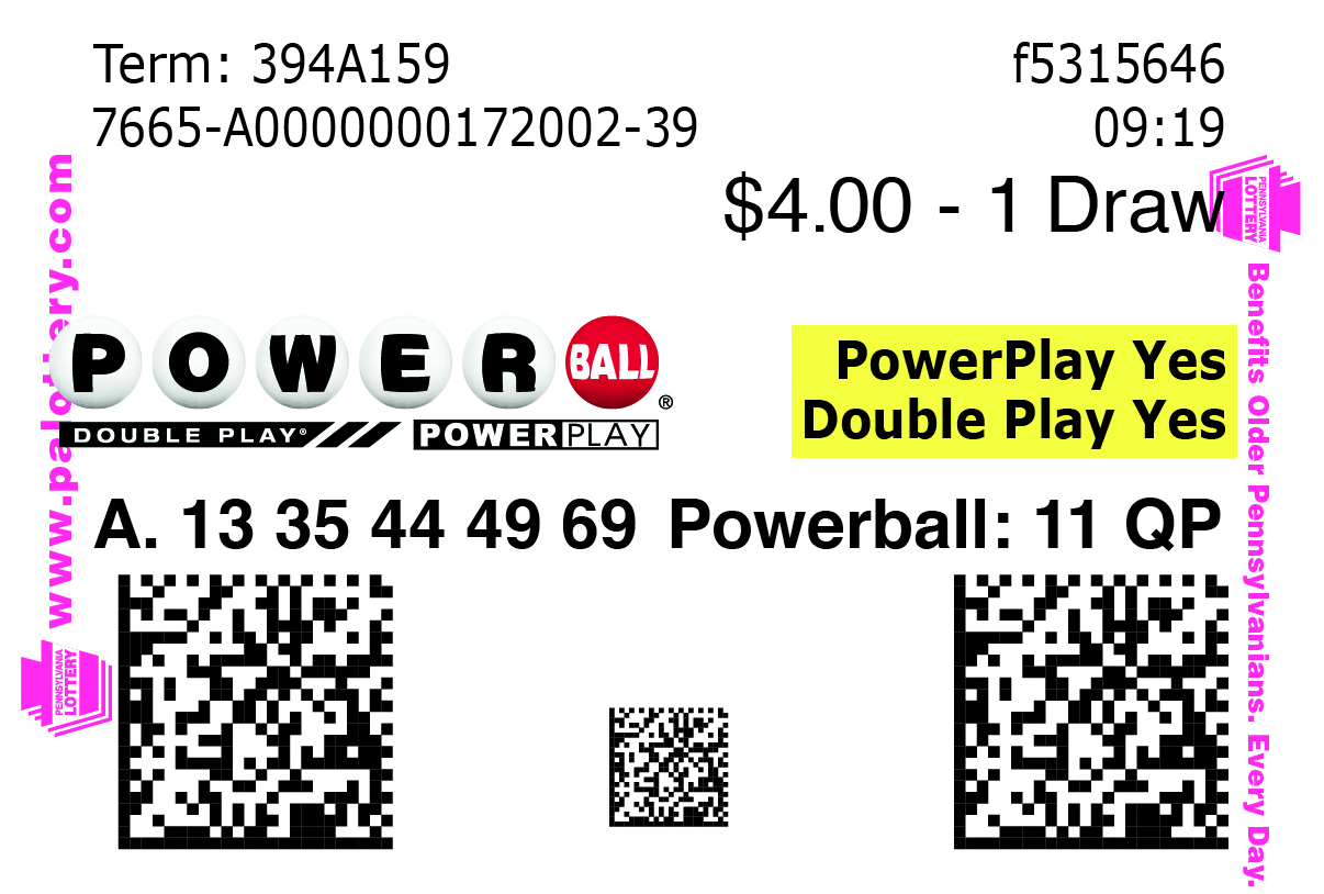 Powerball with Power Play and Double Play Example Ticket