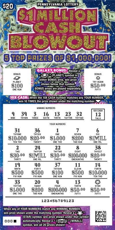 Pennsylvania Lottery Scratch Offs 1 Million Cash Blowout
